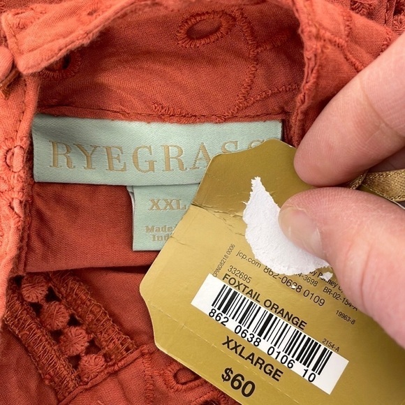 Ryegrass Tank Top NWT Embroidery Floral Halter Foxtail Orange Sz XX Large XXL - Picture 13 of 17